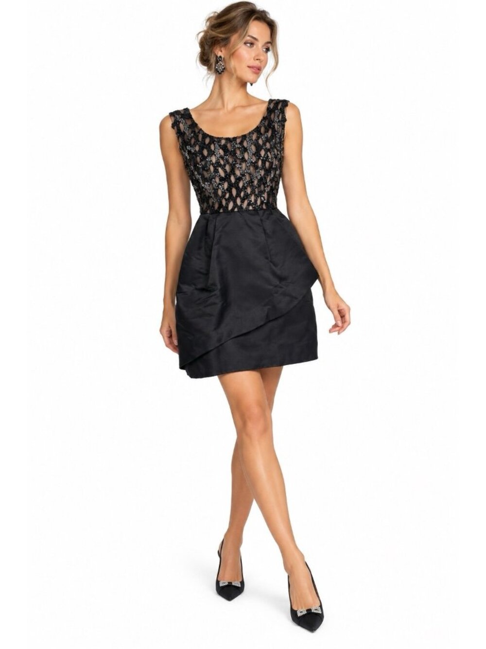 vintage 60s SCAASI BOUTIQUE sequin illusion dress cocktail XXS black glamour